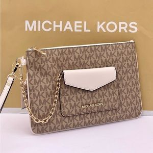 Michael Kors Brown and Cream Wristlet